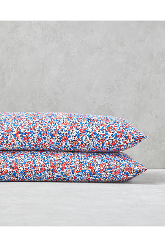 Flower Blast Kolay Ütülenir 2li Yastık Kılıfı 50x70 cm Kırmızı - Mavi