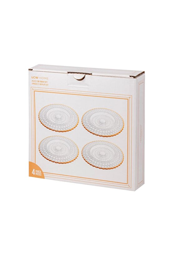 Sarı Desenli Cam Pasta Tabağı 4lü 21 cm