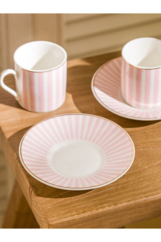 LCW HOME Turkuaz Çizgi Desenli 2 Kişilik Porselen Kahve Fincan Takımı 90 Ml