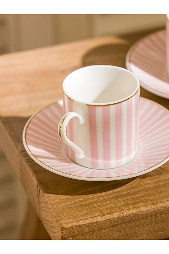 LCW HOME Turkuaz Çizgi Desenli 2 Kişilik Porselen Kahve Fincan Takımı 90 Ml