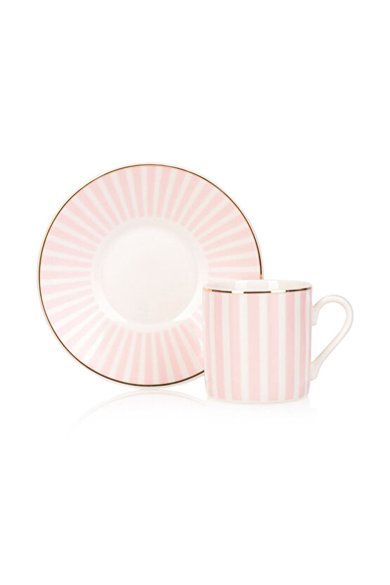 LCW HOME Turkuaz Çizgi Desenli 2 Kişilik Porselen Kahve Fincan Takımı 90 Ml