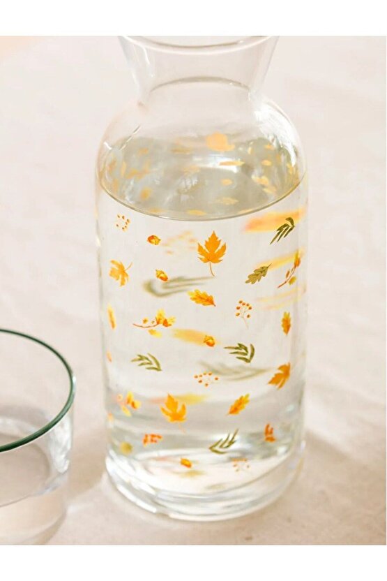 Baskılı Bardak Kapaklı Cam Karaf Sürahi 700 ml