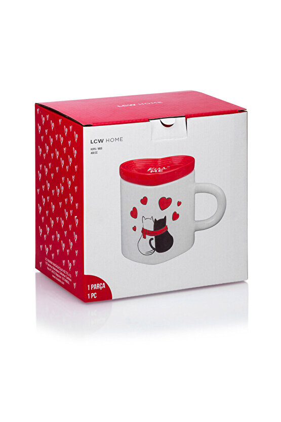 Kalp Figürlü Sevgililer Günü Seramik Kupa Hediyelik Kupa 400 Ml