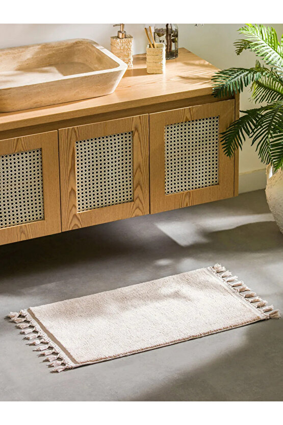 Krem Bej Püsküllü Banyo Paspası 50x80 Cm