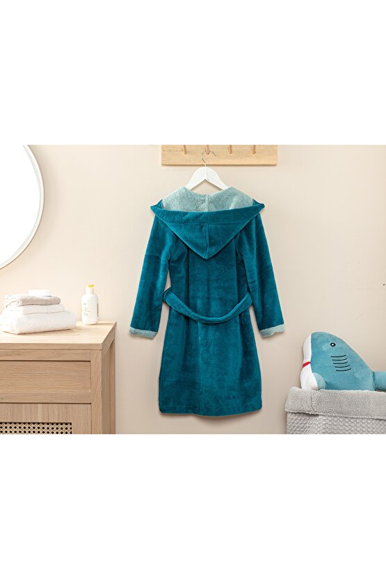 Wellsoft Pamuk Çocuk Bornoz 6-8 Yaş Yeşil