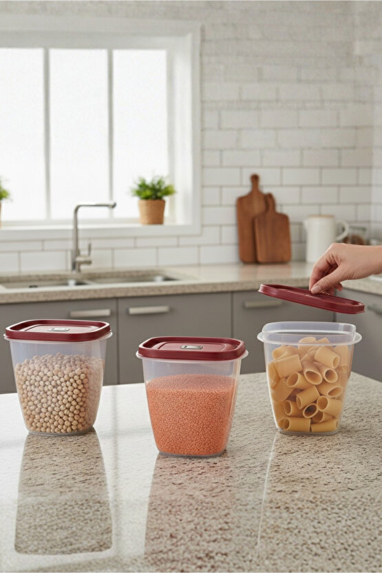 6lı Vakumlu Sızdırmaz Kapaklı Saklama Kabı Erzak Düzenleyici Set 3 Renk 2,5 L