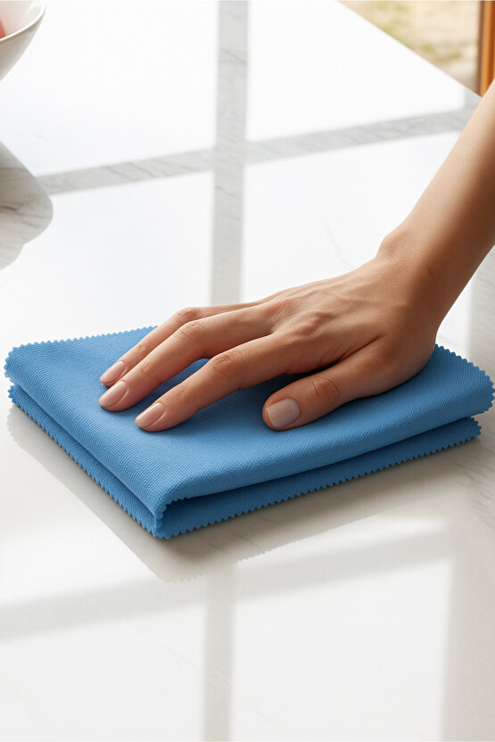3lü Mavi Mikrofiber Cam Bezi Genel Temizlik Bezi Hassas Yüzey Temizlik Bezi 50x70 cm