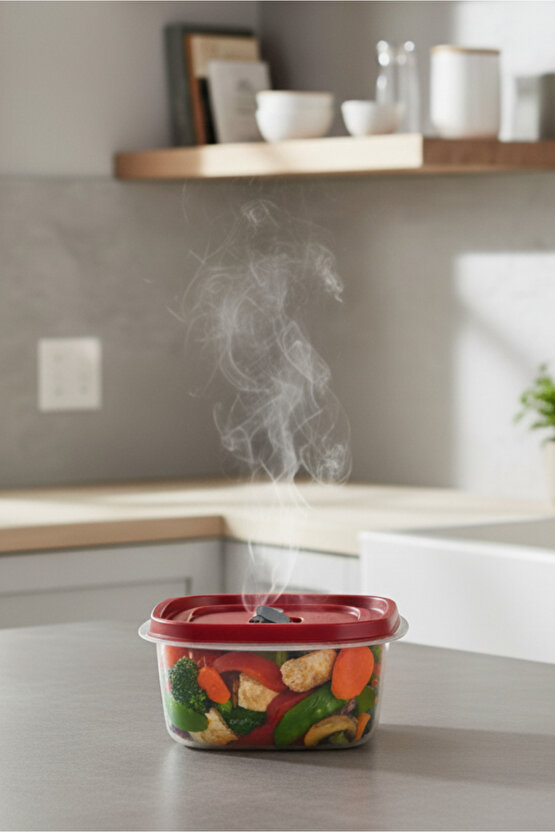 Kırmızı 4lü Vakumlu Sızdırmaz Kapaklı Saklama Kabı Erzak Düzenleyici Set 1L, 1,5L, 2L, 2,5L