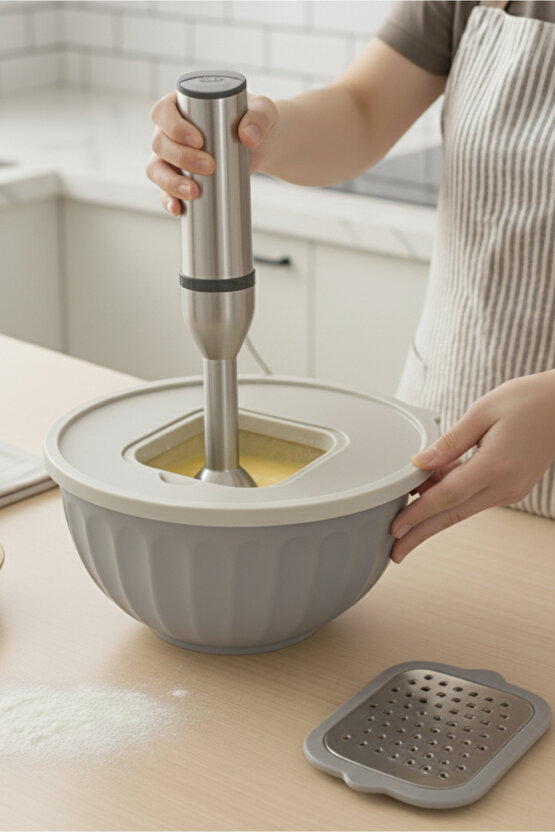 Gri Rendeli Karıştırma Kabı Saklama Kabı ve Mikser Kabı