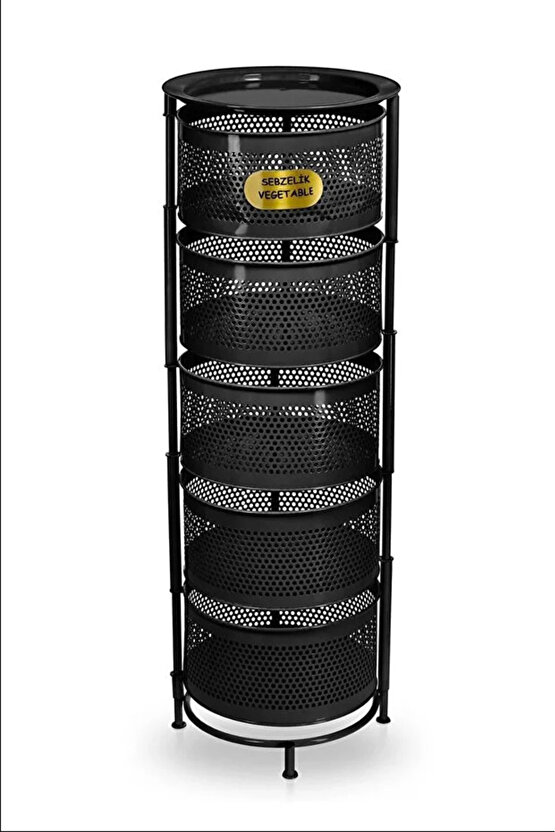 Metal Sebzelik 5 Katlı Tepsili Açılır Metal Patates Soğan Meyvelik Sepeti Rafı Siyah