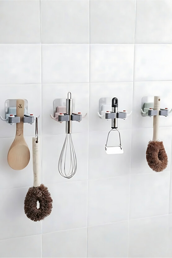 2 Adet Kendinden Yapışkanlı Banyo Mop Askısı Organizeri Fırça Sapı Düzenleyici