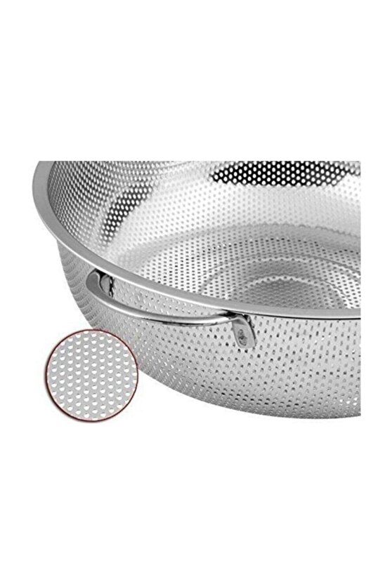 Metal Kulplu Paslanmaz Çelik Süzgeç 26 Cm | Makarna - Pirinç - Bulgur