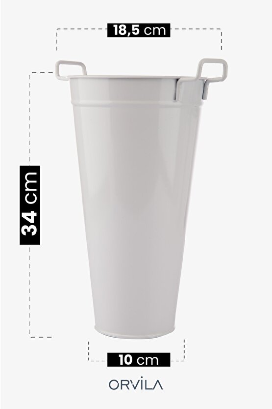 Beyaz Metal Konik Vazo Şemsiyelik Kova Dekoratif Çiçeklik Aranjman Metal Saksı