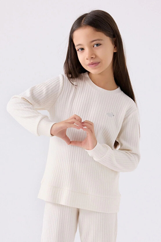 Kız Çocuk Beyaz Uzun Kol Pijama Takım