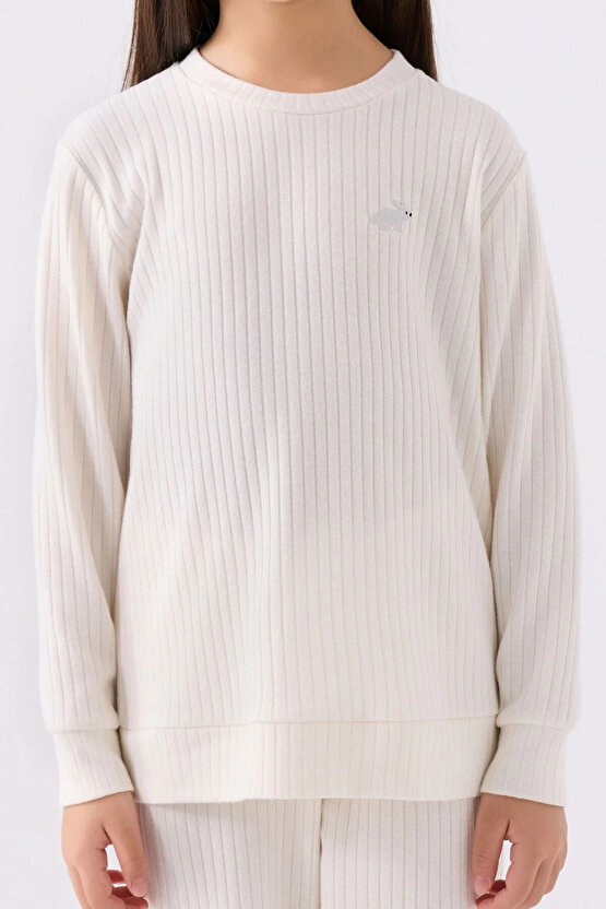 Kız Çocuk Beyaz Uzun Kol Pijama Takım