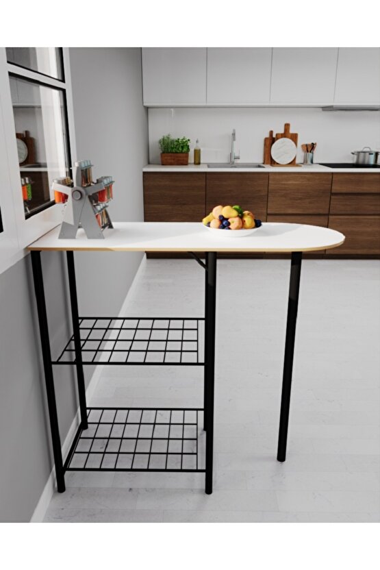 2 Kişilik Mutfak Masası Mutfak Bar Masa Sandalye Takımı Katlanır Bar Sandalye Atlantik Beyaz 1335-a