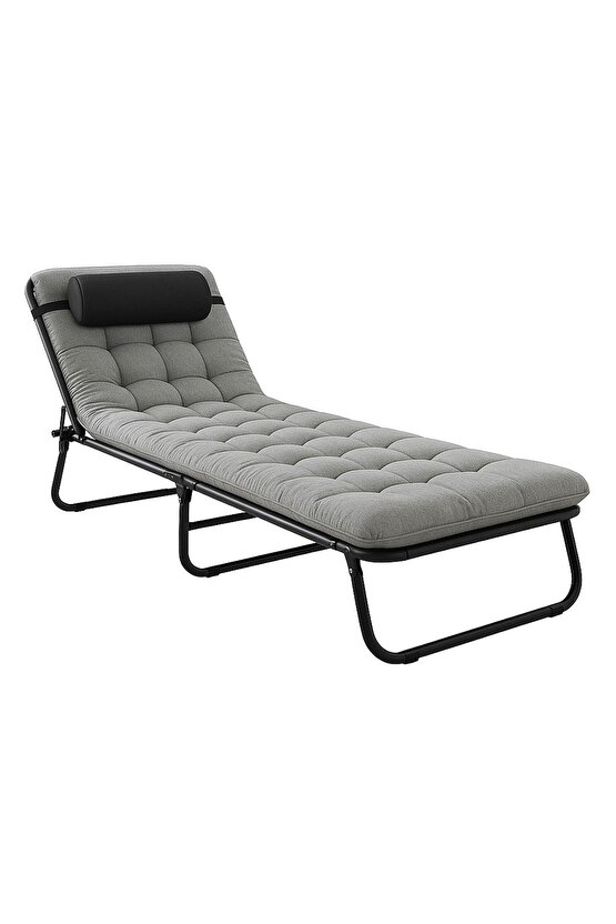 Minderli Yastıklı Kamp Yatağı Katlanır Şezlong Kampet Siyah 1630