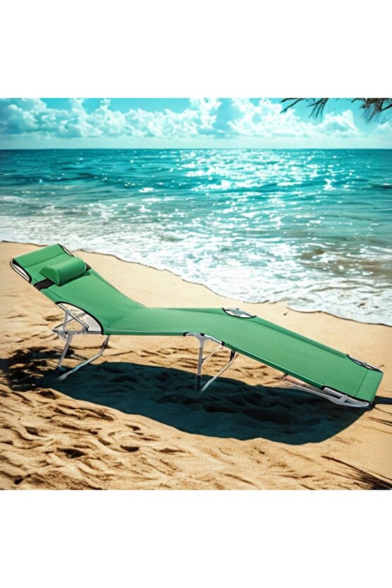 Kamp Yatağı Yastıklı Katlanır Şezlong Kampet Yeşil 1627