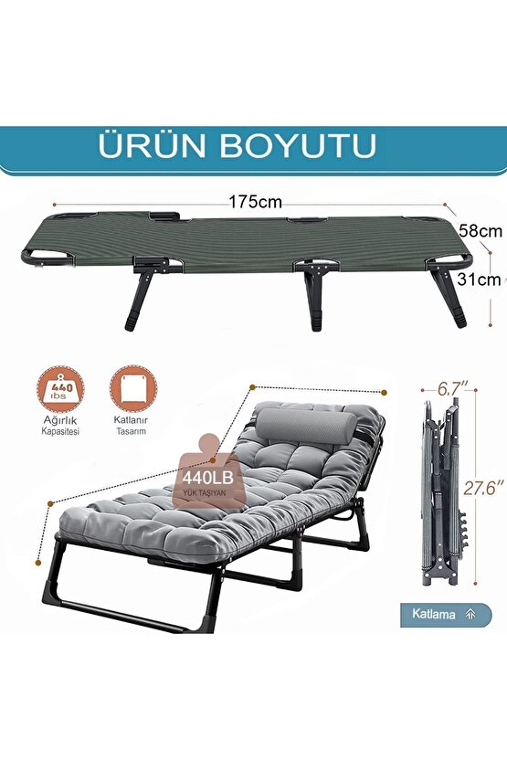 Minderli Şezlong Katlanır Şezlong Plaj Şezlongu, Portatif Kamp Ve Bahçe Şezlongu Dinlenme Koltuğu