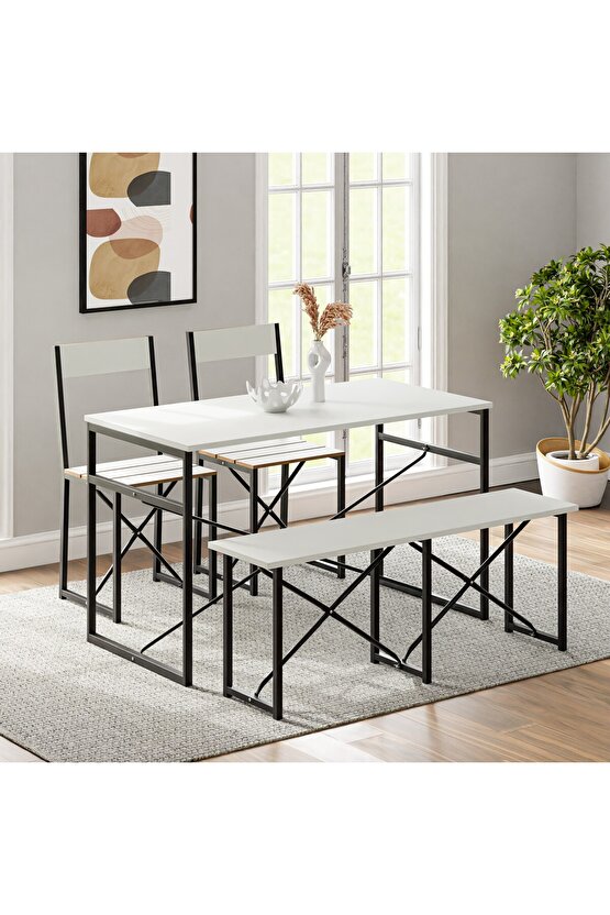 Mutfak Masası Bench Bank 120x60 Masa Set 2 Adet Sandalye Yemek Masası