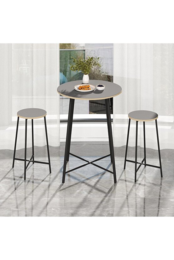 Oval 2 Kişilik Yemek Masası Bar Masası Mutfak Füme 1528