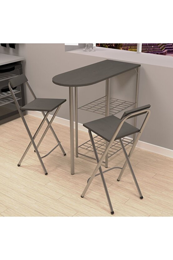 Mutfak Bar Masa Sandalye Takımı Katlanır Bar Sandalye 2 Kişilik Mutfak Masası Gri 1297