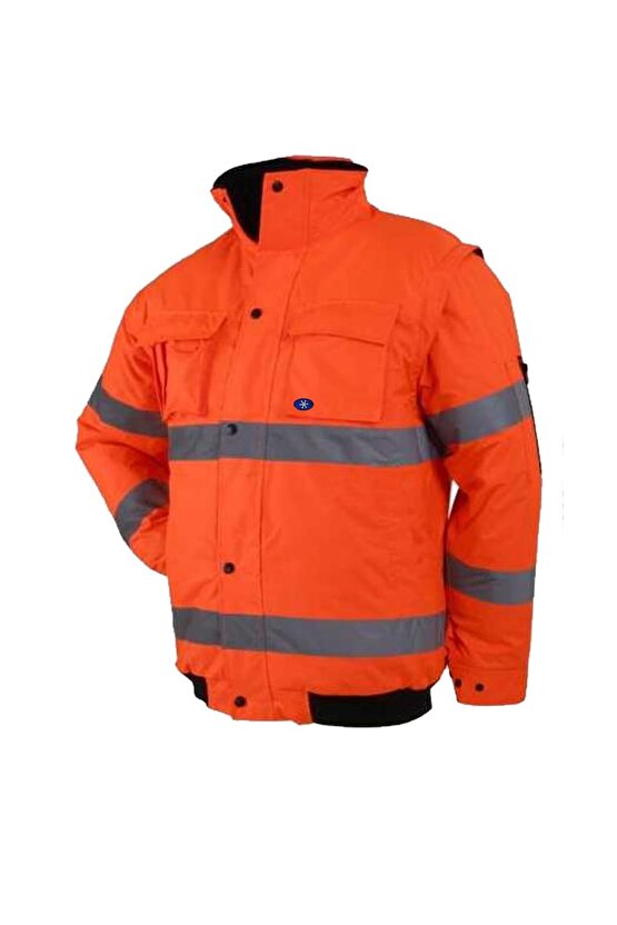 Bestguard Turuncu Işçi Parkası Yüksek Görünümlü Çok Kullanışlı Ceket Mont Kolları Çıkmalı Mont