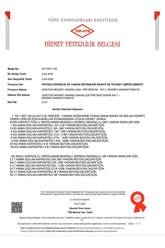 Yangın Tüpü Sondurucu 1 Kg 2025 Üretim 2029 Son Kullanim 4yil Garantili Tuvtürk Uyumlu