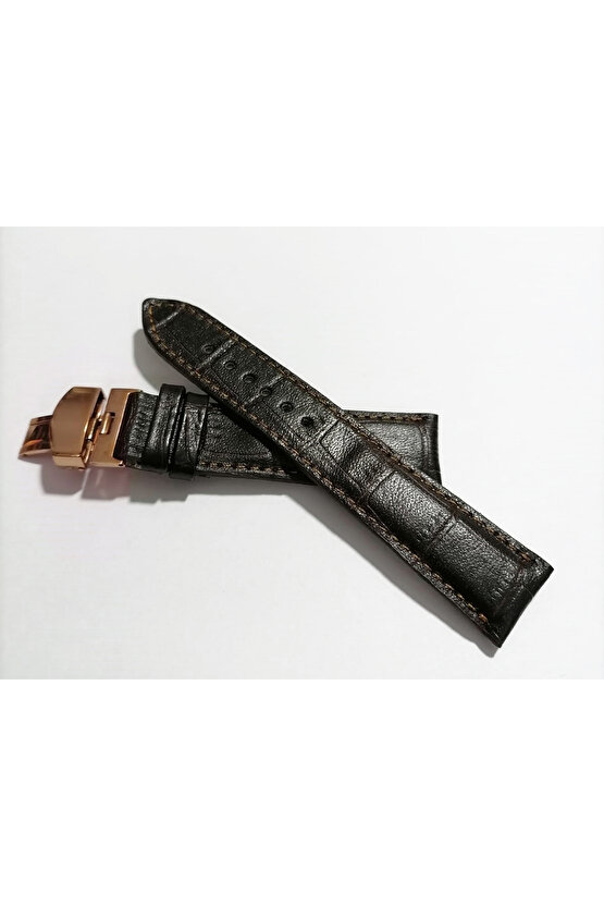 &Hertür Saate &Uygun  Kelebek  Toka 22 MM  koyu kahve kordon   (185 ) rose   toka