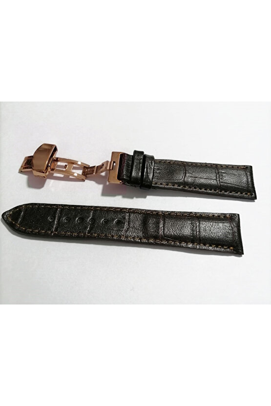 &Hertür Saate &Uygun  Kelebek  Toka 22 MM  koyu kahve kordon   (185 ) rose   toka