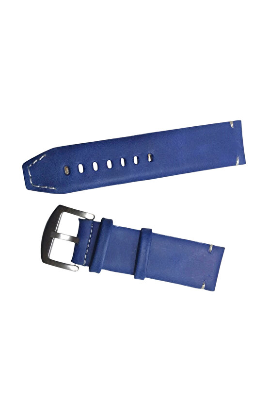 Her Saate Uygun  El Yapımı 24  mm Hakiki  Deri Kordon  Mavi  24  mm