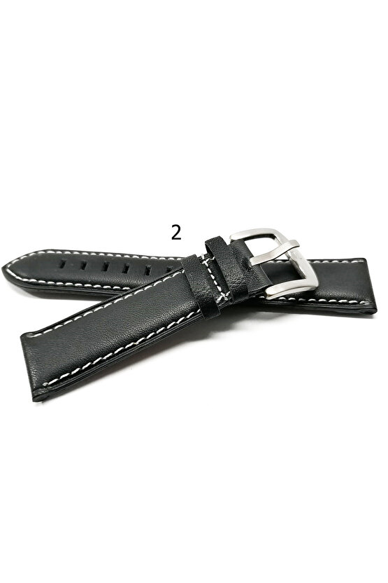 Hakiki Deri her Saate  uygun  Düz 22  mm siyah dikişli  deri saat kordonu  2 no