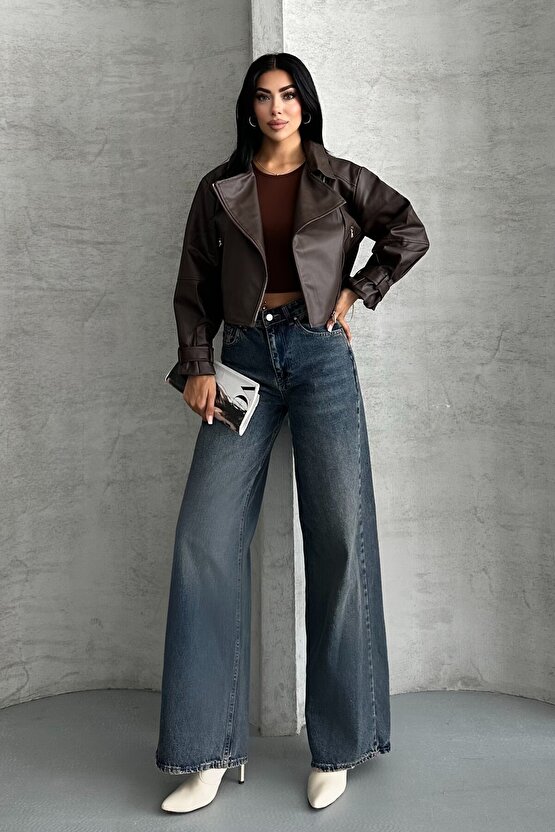 Suni Deri Balon Kol Biker Ceket