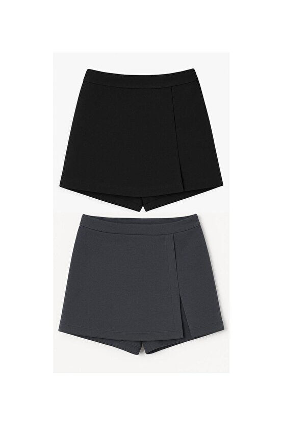 2li Yırtmaçlı Mini Şort Etek