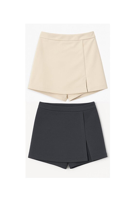 2li Yırtmaçlı Mini Şort Etek