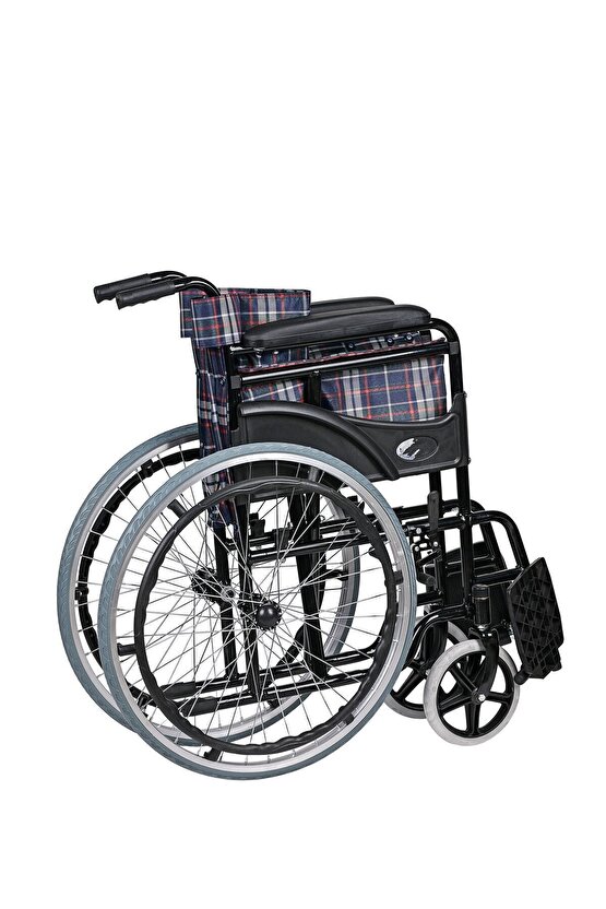Katlanabilir Refakatçi Frenli Ekose Manuel Tekerlekli Sandalye
