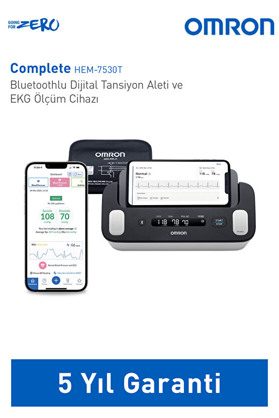 Complete Akıllı Tansiyon ve EKG Ölçüm Cihazı Pilli – Bluetooth, AFib Göstergeli, 5 Yıl Garantili