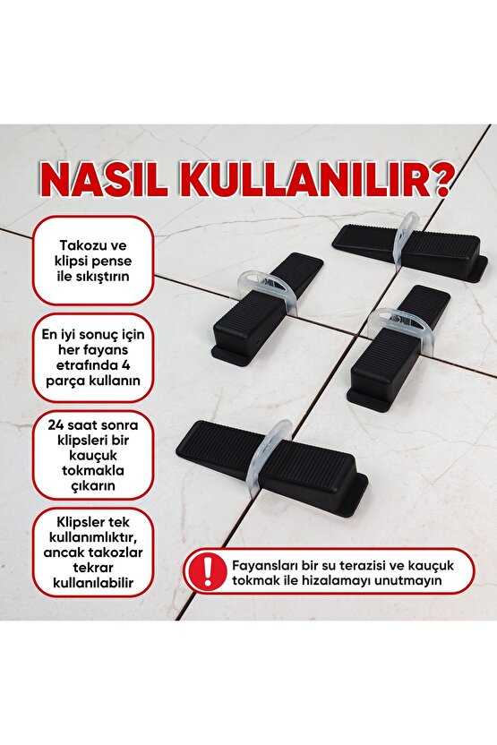 Fayans Seramik Seviye Tespit Derz Artısı Derz Klips Sabitleme Takozu 100 Adet