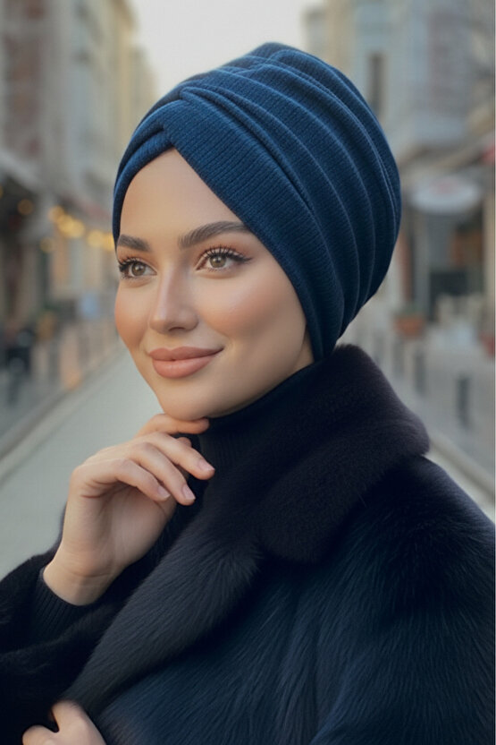 Lacivert Büzgülü Kışlık Salaş Bone