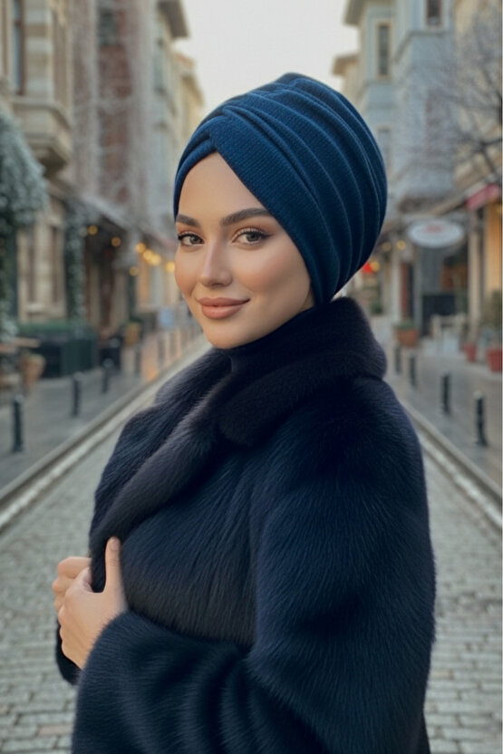 Lacivert Büzgülü Kışlık Salaş Bone