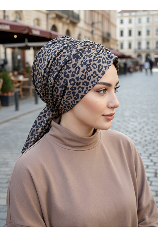 Vizon Siyah Leopar Desen Tokalı Bone