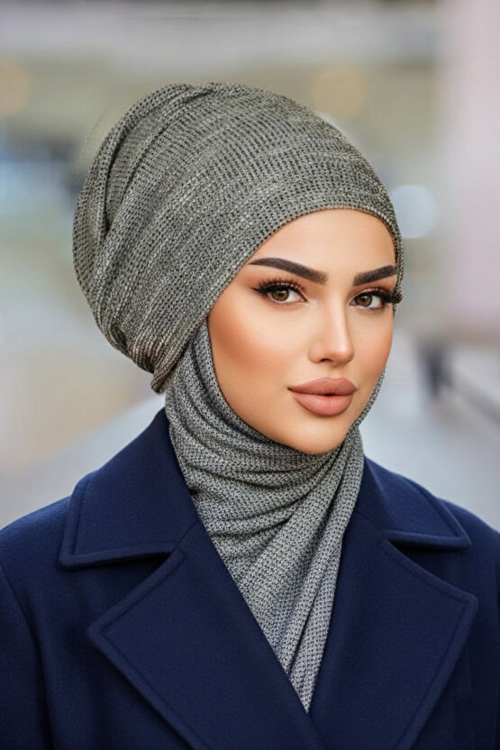 Gri Desen Kelebek Bone Şal