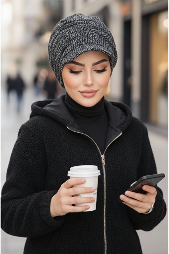 Siyah Melanj Tesettür Şapka