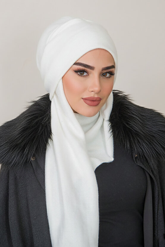 Beyaz Fitilli Kelebek Bone Şal