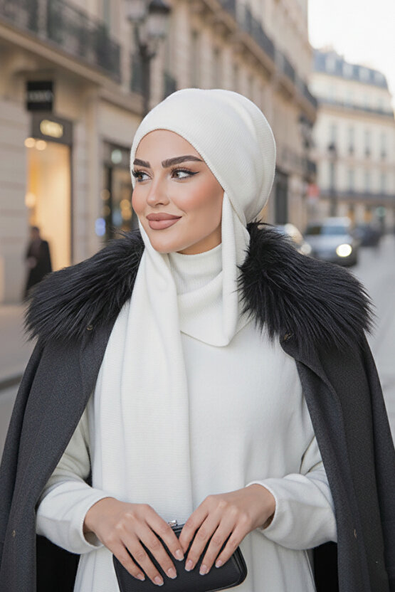 Beyaz Fitilli Kelebek Bone Şal