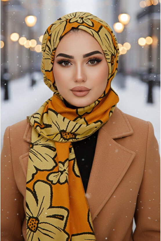 Turuncu Desenli Tesettür Bere