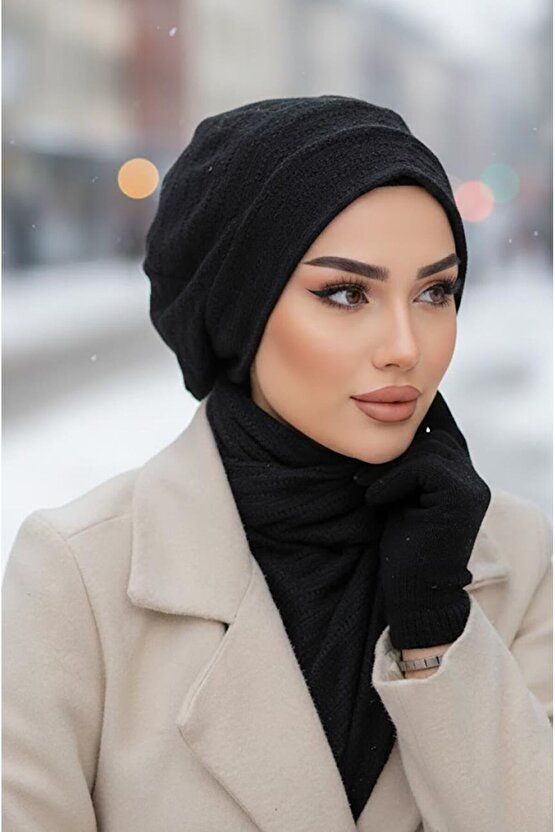 Siyah Triko Tesettür Bere Ve Etol Takım