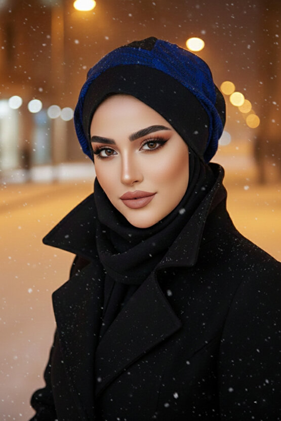 Siyah Mavi Garnili Tesettür Bere