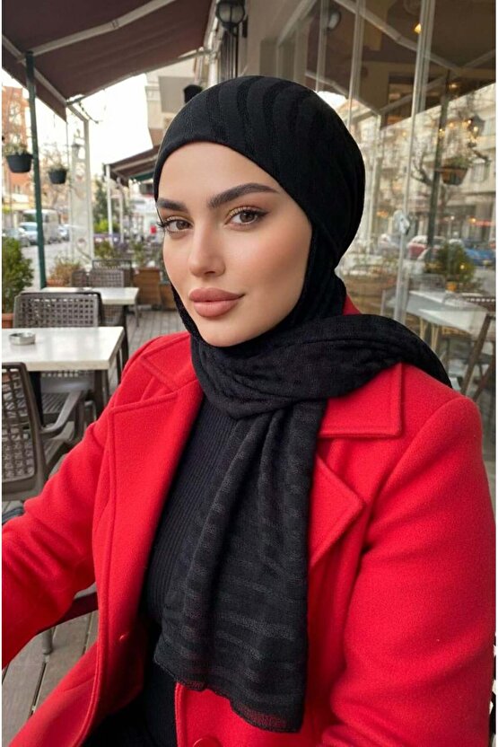 Siyah Kışlık Kelebek Bone Şal