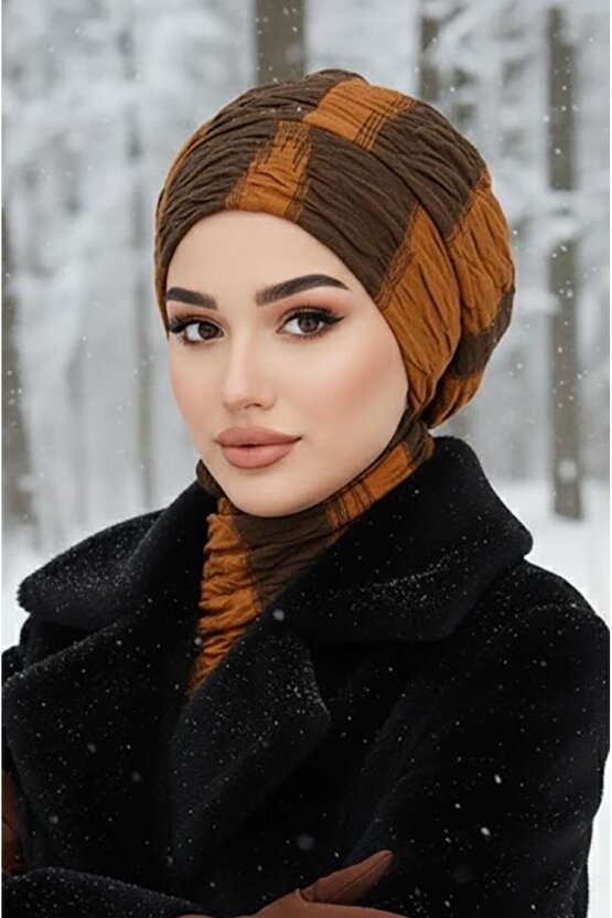 Siyah Taba Çizgili Tesettür Bere ve Etol Takım